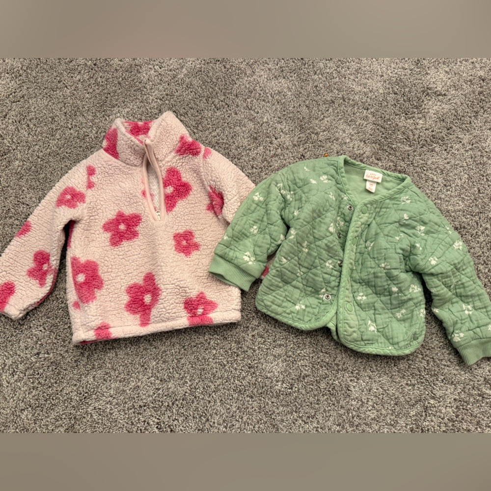 Cat & Jack Pink Floral Sherpa Pullover and Green Quilted Jacket - Kids